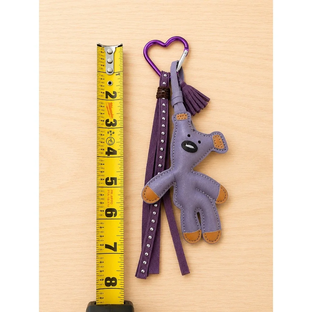 Purple Bear Tassel Keychain Heart Carabiner Faux Leather Bag Charm Accessory